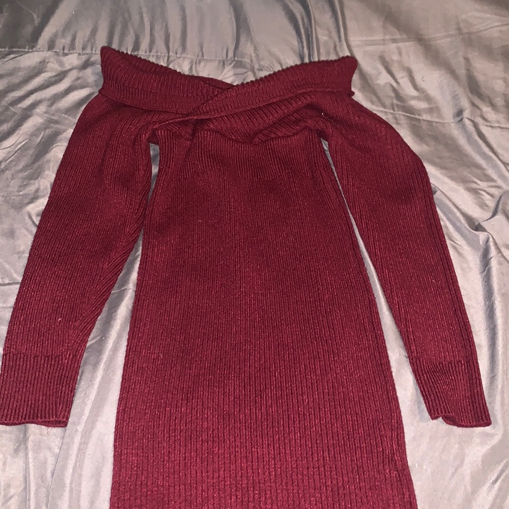 SHEIN off the should large burgundy dress